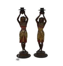 Pair Antique Egyptian Revival Figural Candlesticks - A pair of late 19th/early 20th century