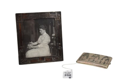 Silver Persian Card Case & Sterling Picture Frame - Two silver items. Comprising: A) Vintage Persian