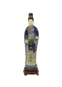 Chines Cloisonne and bone carved Guanyin- standing and holding bead necklace. On a 1 1/4" circular