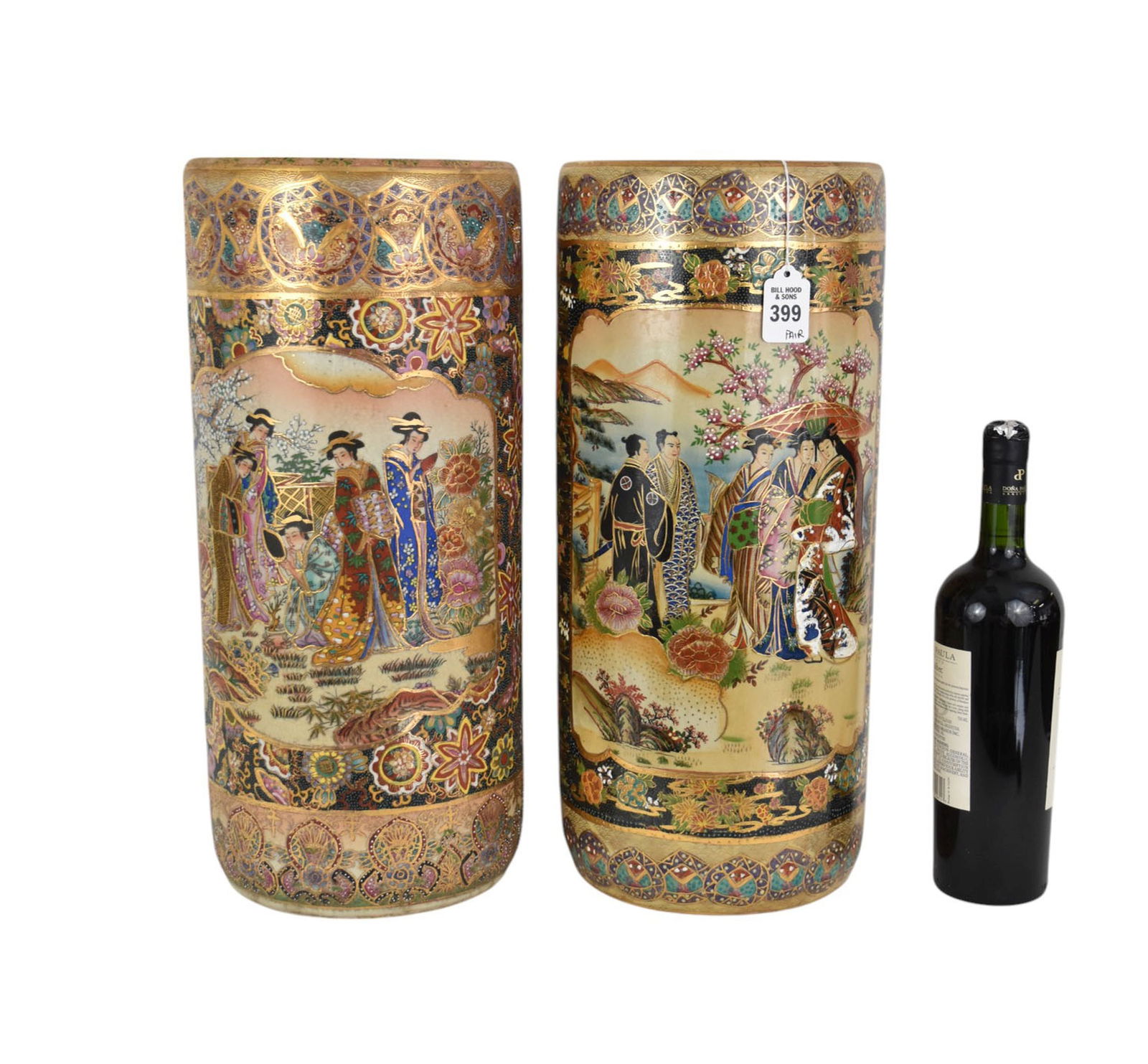 Two Japanese Satsuma Umbrella Stands - C. 20th century. Two cylindrical Satsuma decorated pottery (1 of 8)