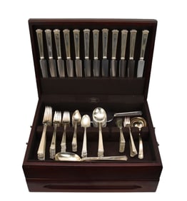 International Sterling Silver Flatware, Pantheon Pattern, Monogrammed, incl; 12 Dinner Knives, 12