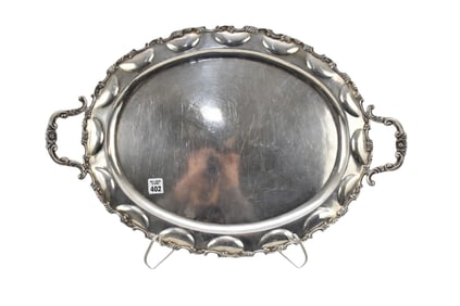 Large Sterling Oval Tray with Handles, Made in Mexico, 82 ozt, 24" x 16 1/2"
