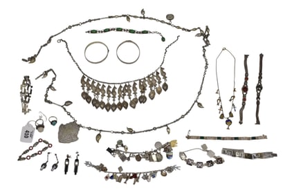 Sterling Silver Jewelry Lot. 10 Bracelets, 2 pairs of earrings, 2 rings, 3 necklaces. Wt. 17 ozts.