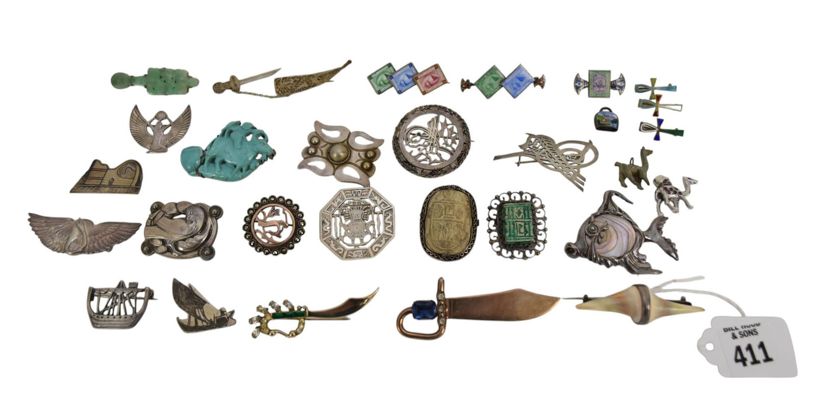 29 Sterling Silver Brooch Pendant Lot. Size 1" - 3" wt. 7 ozts (1 of 10)