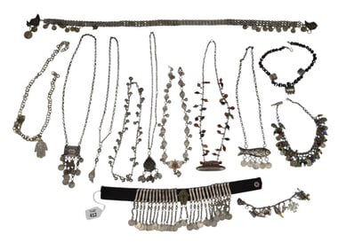 Middle Eastern Jewelry Lot 800 - 925 Silver. Antique Palestinian Hand of Fatima Charm necklace 800