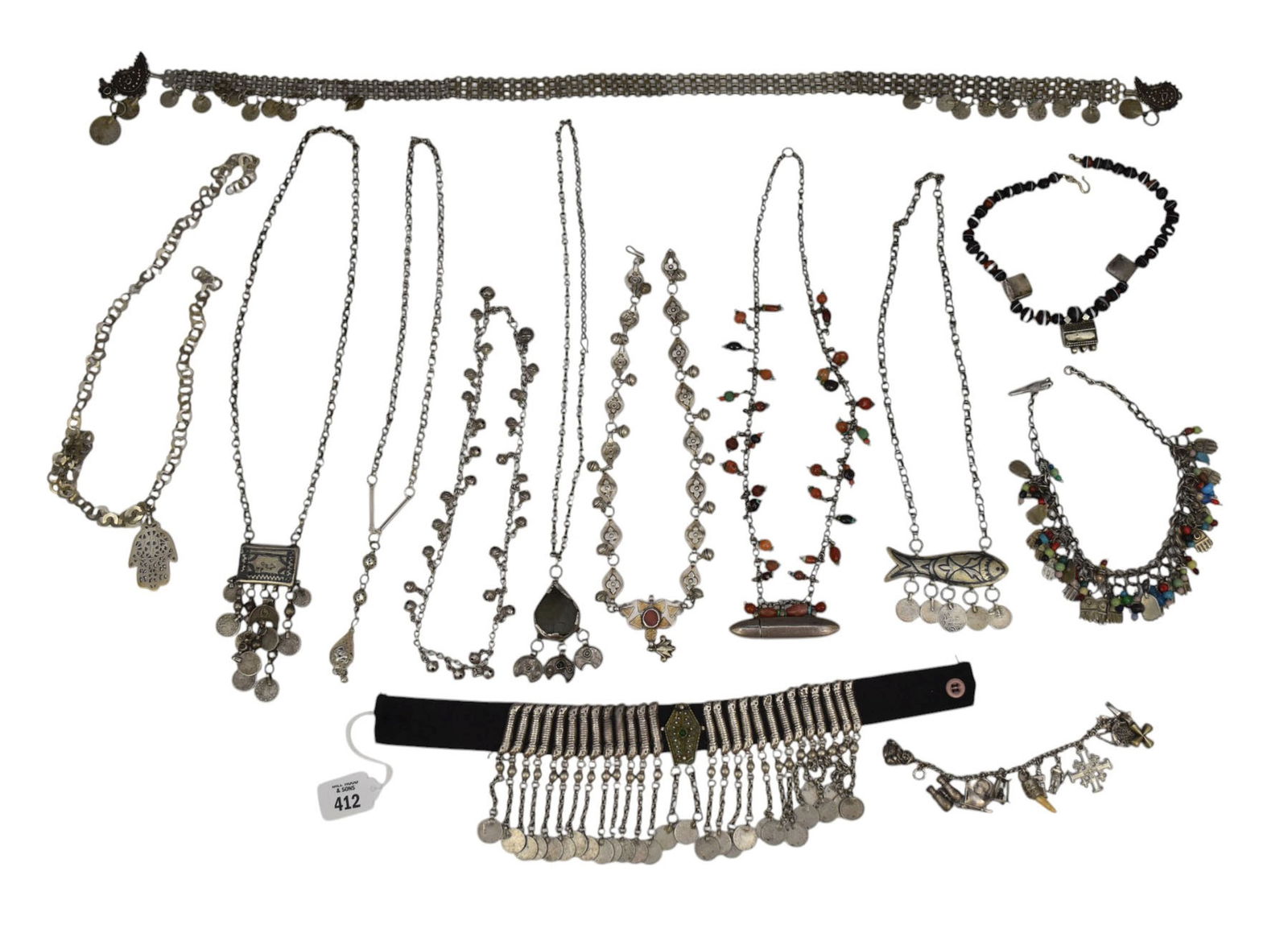 Middle Eastern Jewelry Lot 800 - 925 Silver. Antique Palestinian Hand of Fatima Charm necklace 800 (1 of 13)