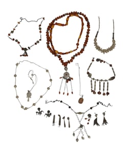 Middle Eastern Jewelry Lot 800 - 925 Silver. 4 Necklaces with Baltic Amber and 800 Silver, 5 pairs