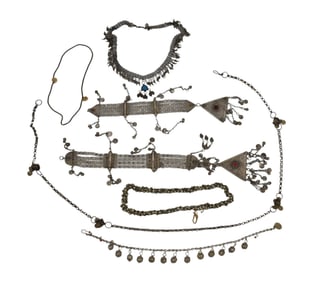 Antique Bedouin Tribal Jewelry Lot 800 - 925 Silver. Necklaces and belts. Wt. 33 ozts