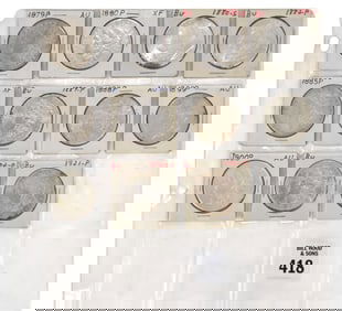 11 Morgan Dollars 1879 - 1921. 1879p Au, 1880P XF, 1880S BU, 1882P BU, 1885P XF, 1887P BU, 1888P AU,