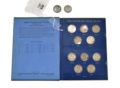 17 Walking Liberty Half Dollars 1936- 1944. Circulated