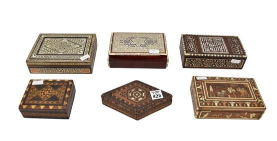 6 Assorted Persian Inlay Dresser Boxes