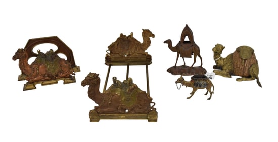 Lot Novelty Camels (1) Sliding Stand For Books (2) Getschutz Camel Pin Cushion (worn) (3) Camel