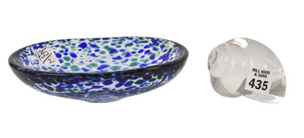 2 Glass Tableware's, Shell Made for Tiffany  (2 1/2"h) AND Mottled Glass Dish (4"h x 8"w)