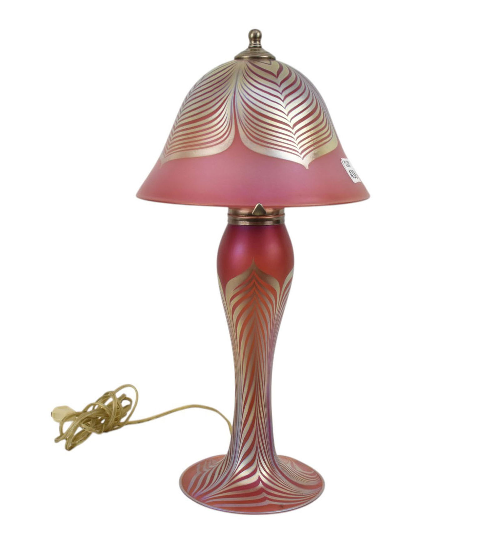 Art Glass Table Lamp, Pulled Feather Design, Signed Correia, 19"h x 9"dia shade (1 of 7)