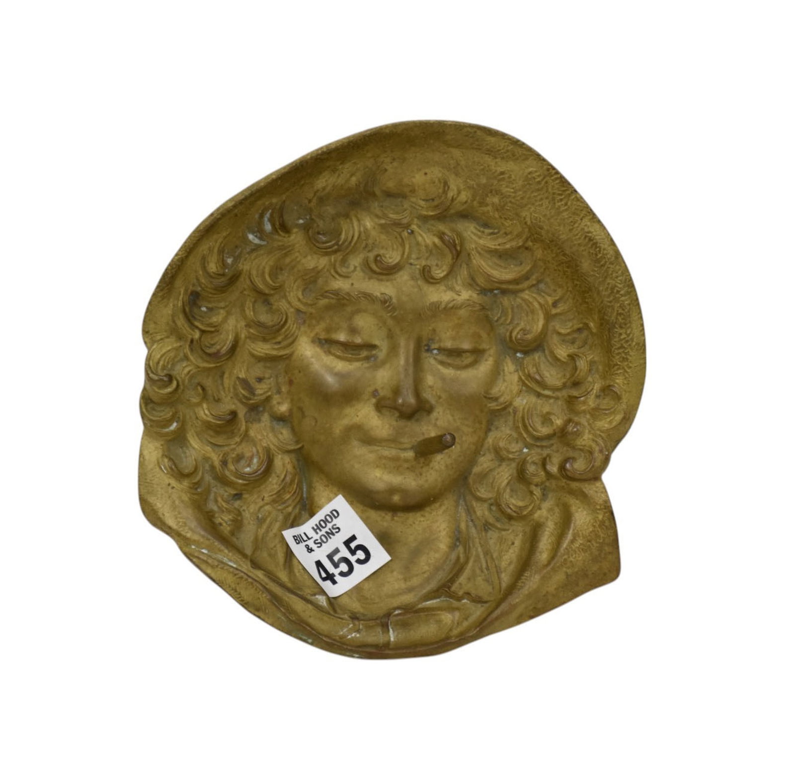Brass Ashtray Curly Hair Girl with Cigar in Relief, 2"w x 6 1/2"w: Brass Ashtray Curly Hair Girl with Cigar in Relief, 2"w x 6 1/2"w