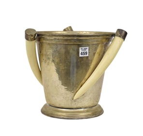 Franco Lapini Ice Bucket, Silvered with 3 Bone Type Decoration, 9 1/2"h x 10"w