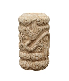 Chinese White Stone Carving with Dragon Motif, 16"h x 9 1/2"w