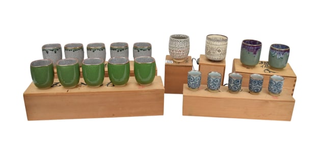 Lot of Like New, Never Used Chinese Assorted "Cups" in Original Boxes, 5"h tallest, 17"Longest