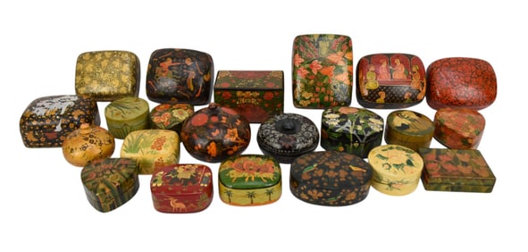 20 Assorted Vintage Lacquered "India" Boxes, 5 1/2"h tallest, 3 1/2"widest