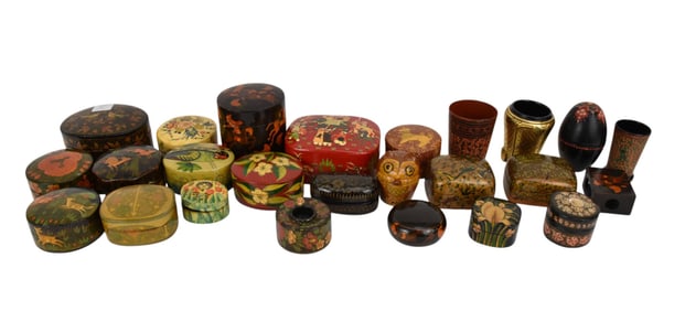 25 Assorted Vintage Lacquered Boxes, 4"h tallest, 5"widest