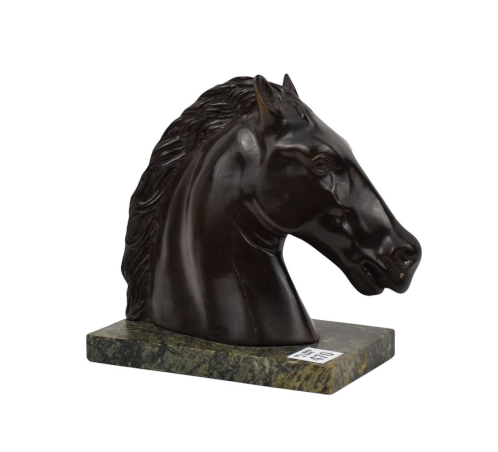 Bronze Horse Head Sculpture attached to green marble base 8"High x 8"wide x 4" deep (1 of 7)