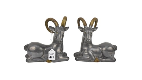 Pair of Decorative metal seated Ram Sculptures/bookends 7.5" high x 7" wide x 3" deep