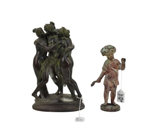 Two Antique Bronzes #1 Three graces bronze sculpture unmarked 11.5" high x 7" wide x 4" deep #2