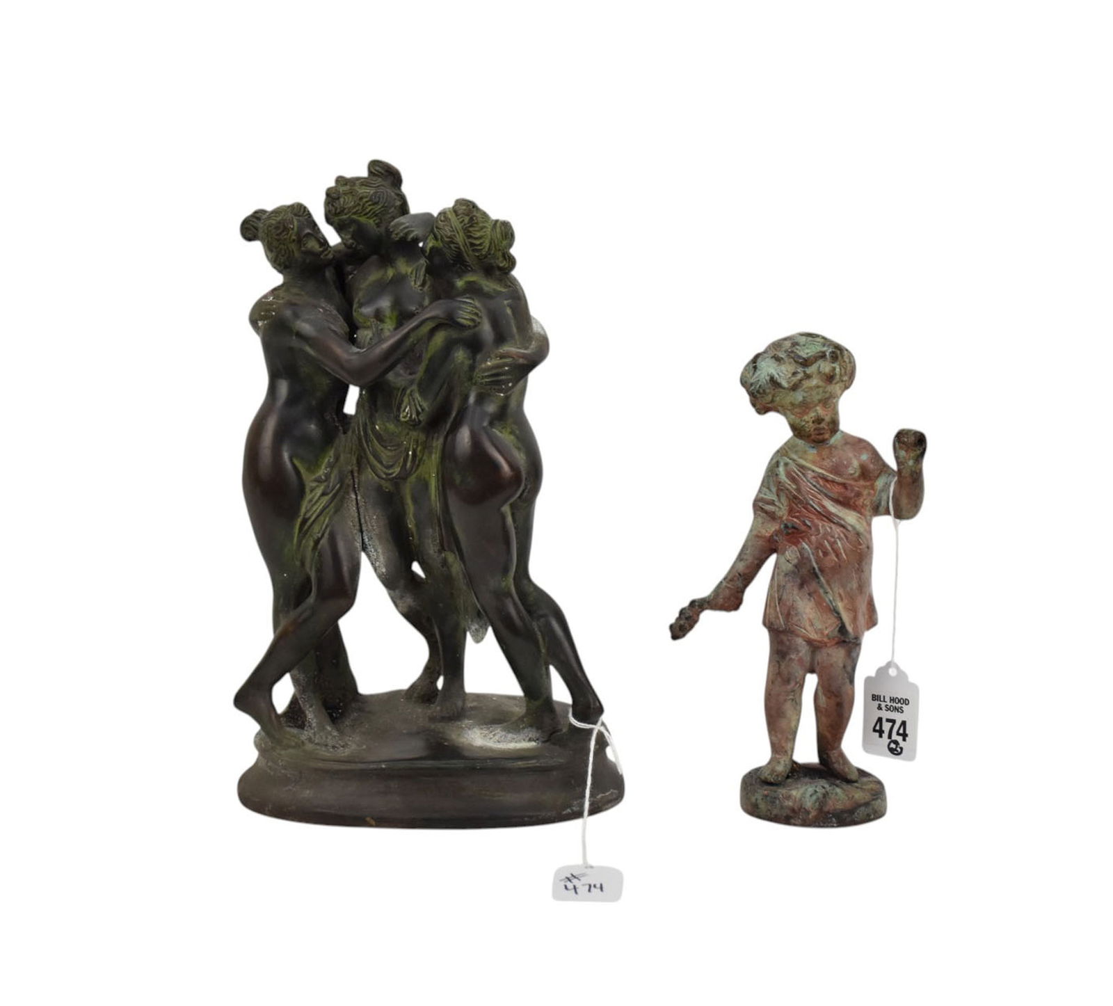 Two Antique Bronzes #1 Three graces bronze sculpture unmarked 11.5" high x 7" wide x 4" deep #2 (1 of 12)