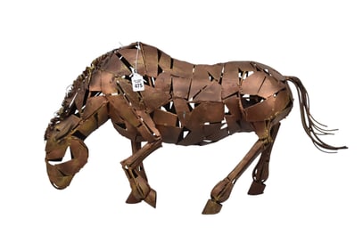 Decorative brutalist metal horse sculpture 17" high x 30" wide x 7" deep