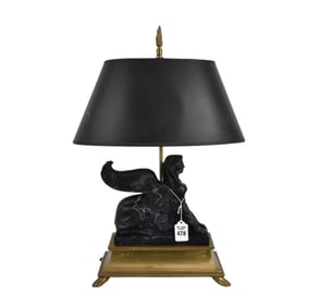 1986 Chapman Egyptian Revival Sphinx Table Lamp 21" high x 11" wide x 6" deep Chapman Label on