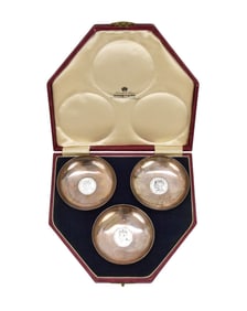 3 B&S Sterling Silver King George Coin Dish. King George V & Queen Mary, King George VI & Queen