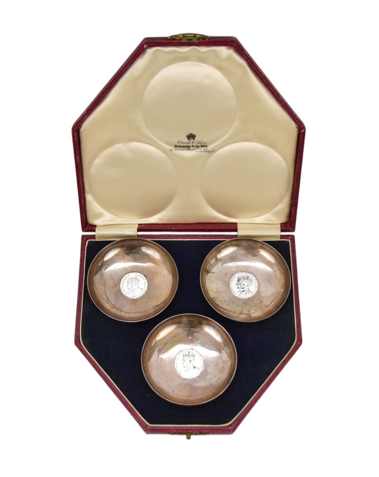 3 B&S Sterling Silver King George Coin Dish.  King George V & Queen Mary,  King George VI & Queen (1 of 10)