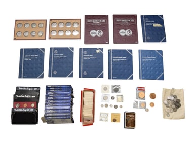 US Coin Lot Proof Set & Circulated Pennies, Nickels, Dimes & Quarter. Various dates of unsearched