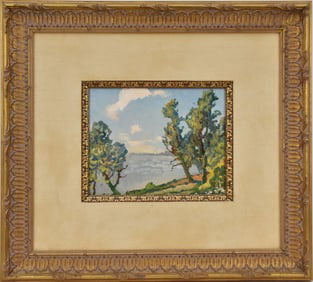 Maxfield Parrish style Landscape Painting, oil on canvas, 8 X 10 inches, overall with frame 18 x 20