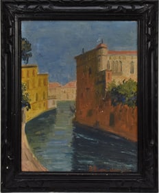 Hildegard Hamilton (Am. 1898-1970) oil on canvas, Venice Canal scene, 14 x 10 1/2“ overall frame