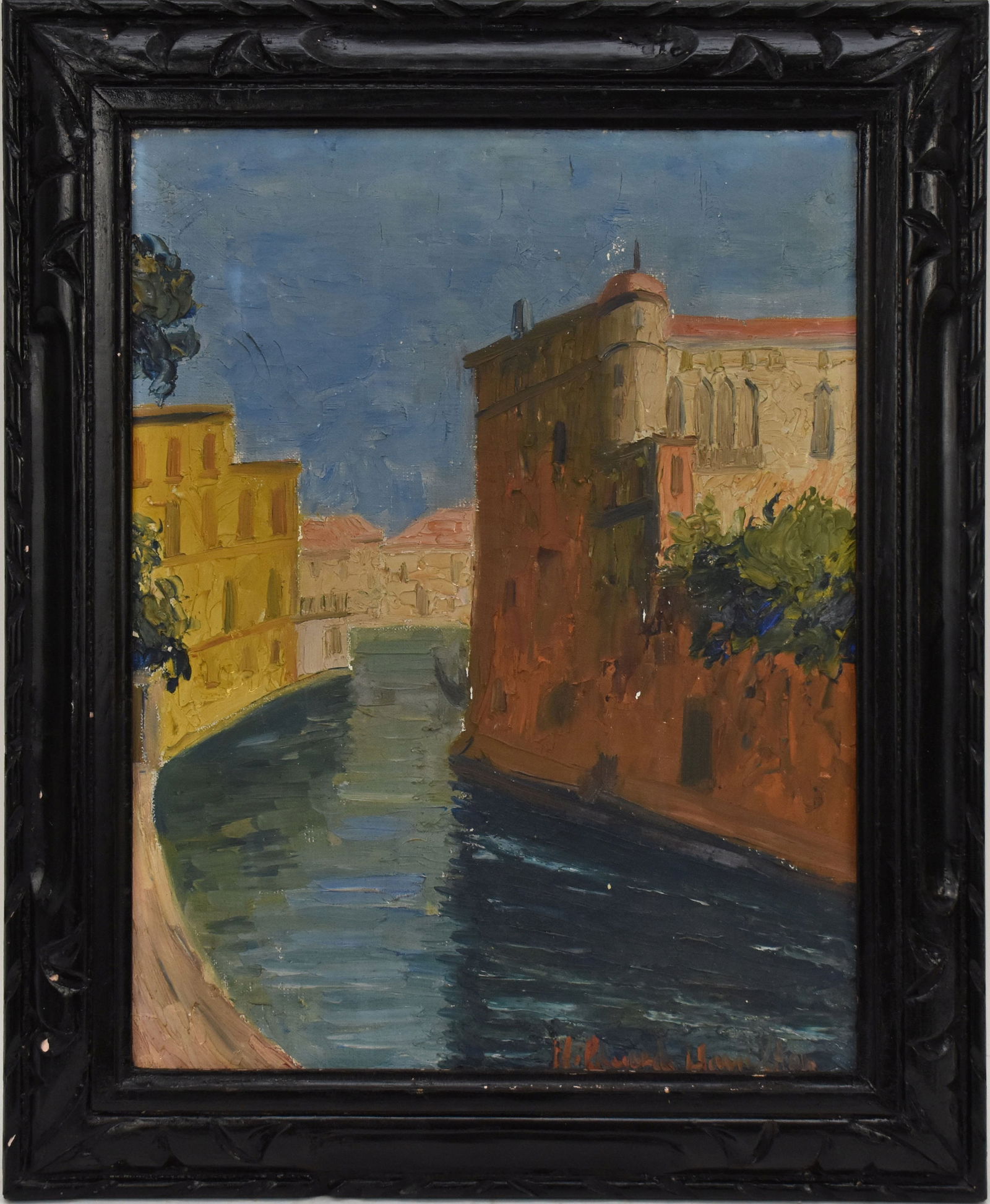 Hildegard Hamilton (Am. 1898-1970) oil on canvas, Venice Canal scene, 14 x 10 1/2“ overall frame (1 of 7)