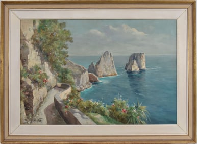 Giuseppe Salvati (1900-1968) Italian Coastal Scene, oil on canvas signed lower left. 24 x 36 inches.