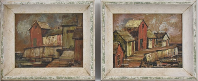 Pair of Arthur Mac Lean painting on boards, Worf Scenes, 8 x 10 inches.