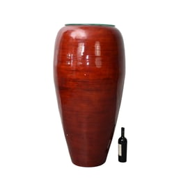 Huge Bamboo Lacquered Open Planter With Glass Top (Optional), 46"h x 16"d