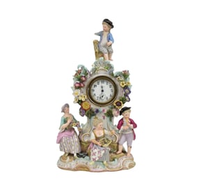 Dresden Figural 8 Day Clock and Case, 16"h x 8"w