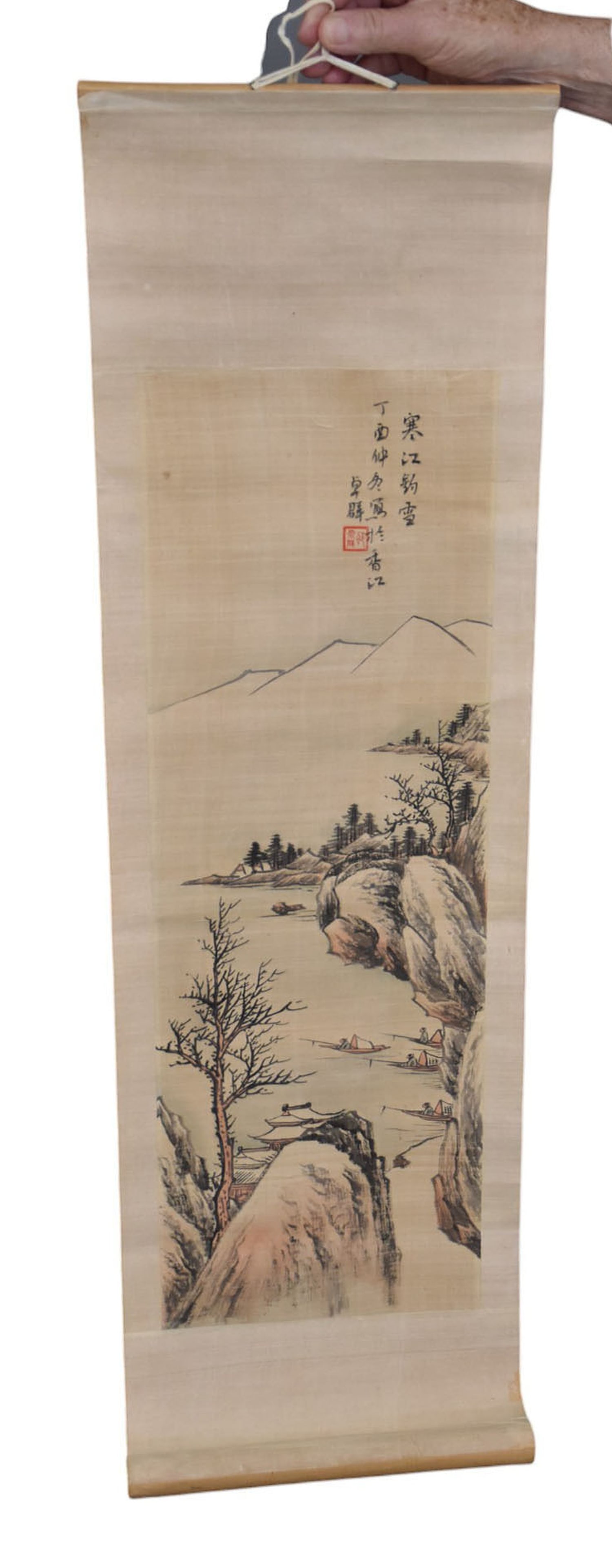4 Chinese / Japanese landscape Scrolls Watercolors on silk  33" long x 10"wide (1 of 20)