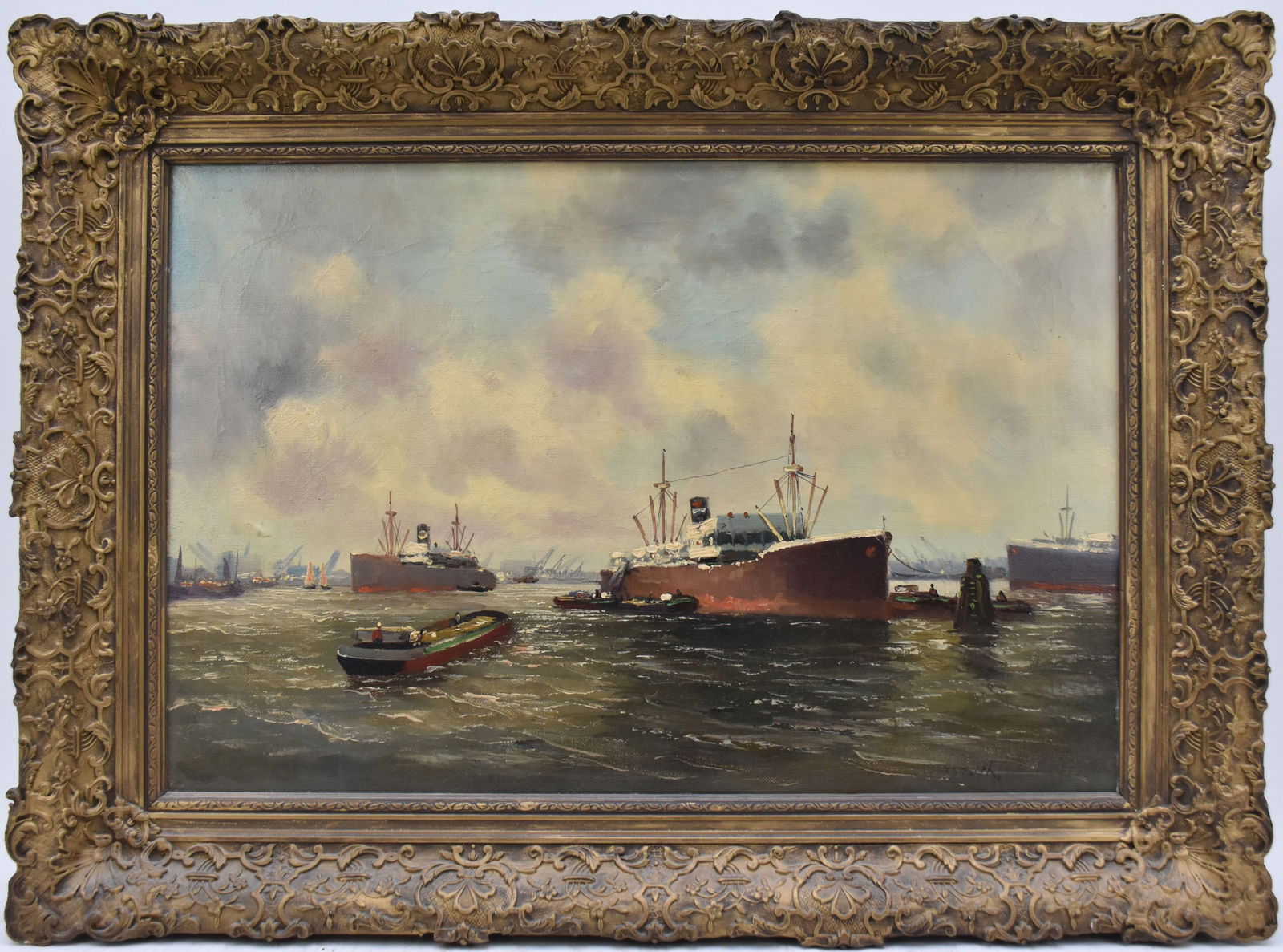 Dutch Port Scene, signed A. Smith, oil on canvas, 16 x 24 inches, overall framed size 21-1/2 x (1 of 6)