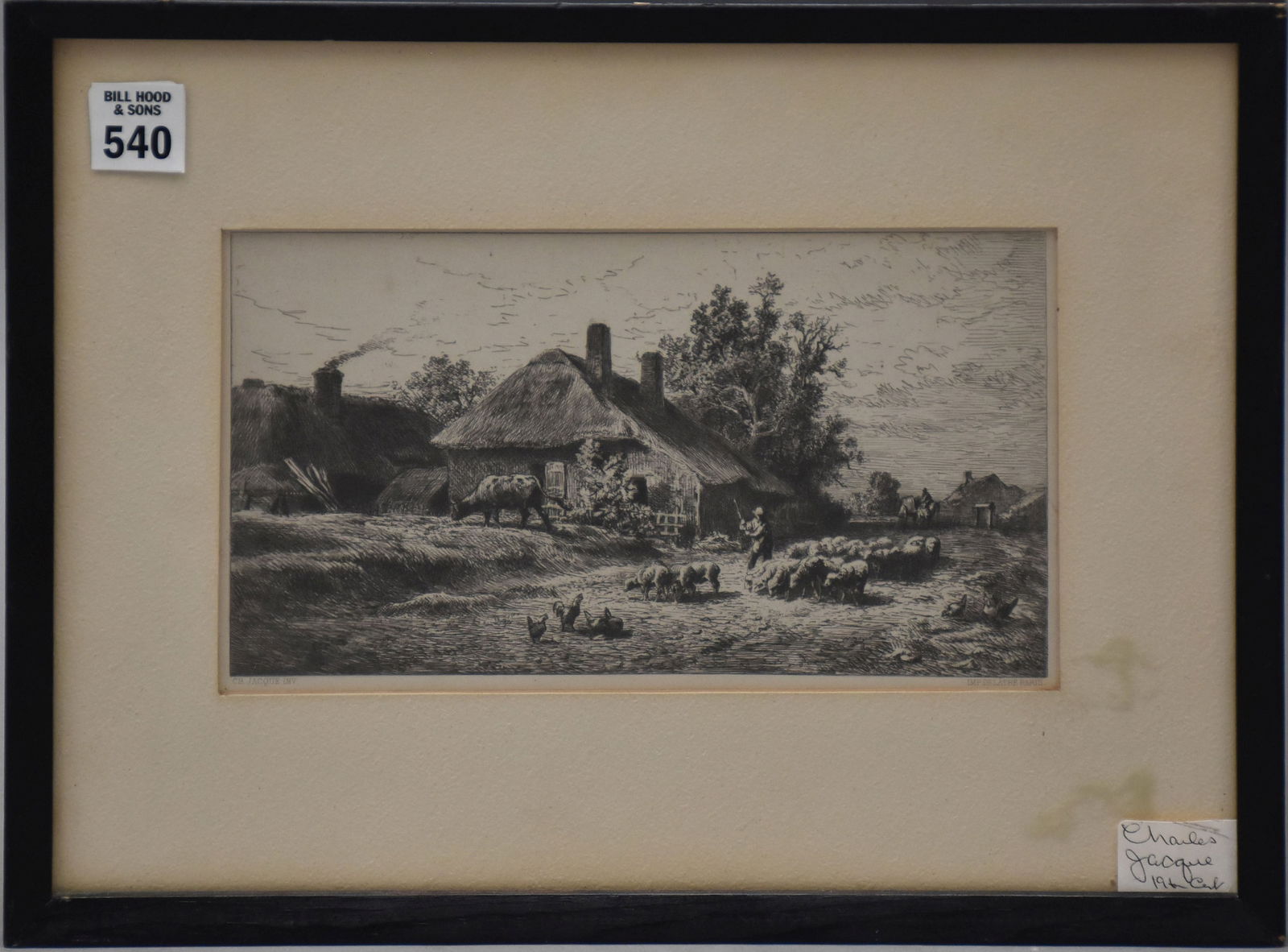 Charles Jacque, 19 century French farm engraving, 5 1/4 x 9 inches image size, overall with frame 11 (1 of 8)