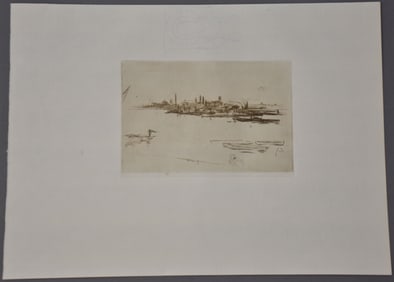 James Abbott McNeill Whistler (American 1834-1903) Drypoint Etching- London at dawn-1877. 3rd state