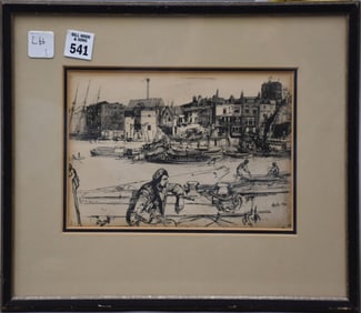 James Abbott McNeill Whistler (American 1834-1903) Etching "The Black Lion Wharf" site size 6 x 9