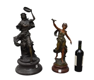 Bronze Female After Moreau, Loose Base, Sold with Pot Metal Figure After Moreau,