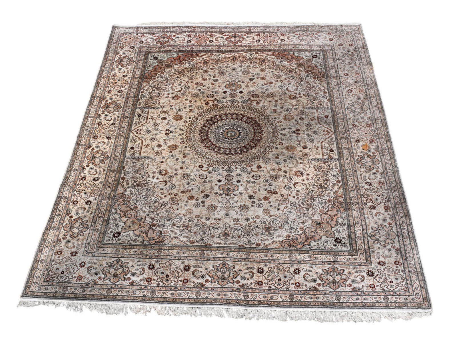 Handmade Oriental Rug/Carpet, Silk Style Gray and Tans, tight weave. 8.3 x 10.1 feet. (1 of 6)