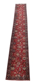 Hand made Oriental Rug/Carpet, Long Red Runner, 18 x 2.7 feet