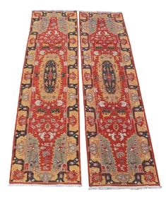 Pair Hand Made Oriental Rug/Carpet Runners, tribal style, each approx 2.7 x 10feet.