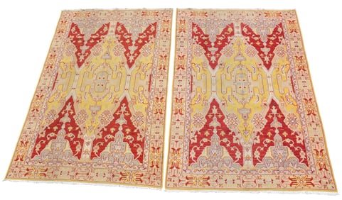 Pair Hand Made Oriental Rug/Carpet, rust colors, each approx. 70 x 105 inches.